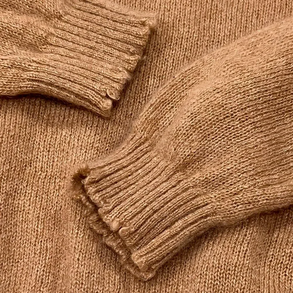 Minnie Rose Cashmere Frayed Edge V-Neck Sweater, Camel S
